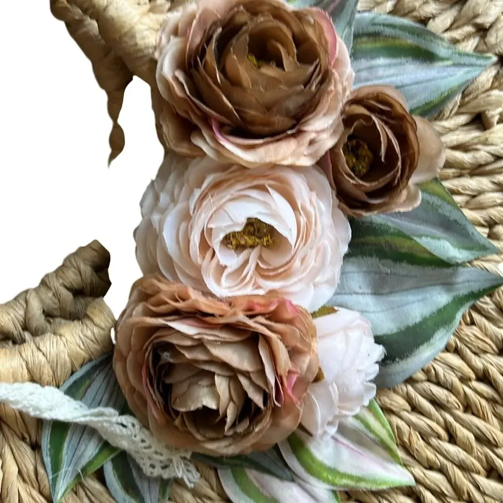 Floral Straw Tote Bag